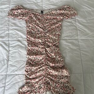 Zaful Pink Floral Ruched Mini Dress